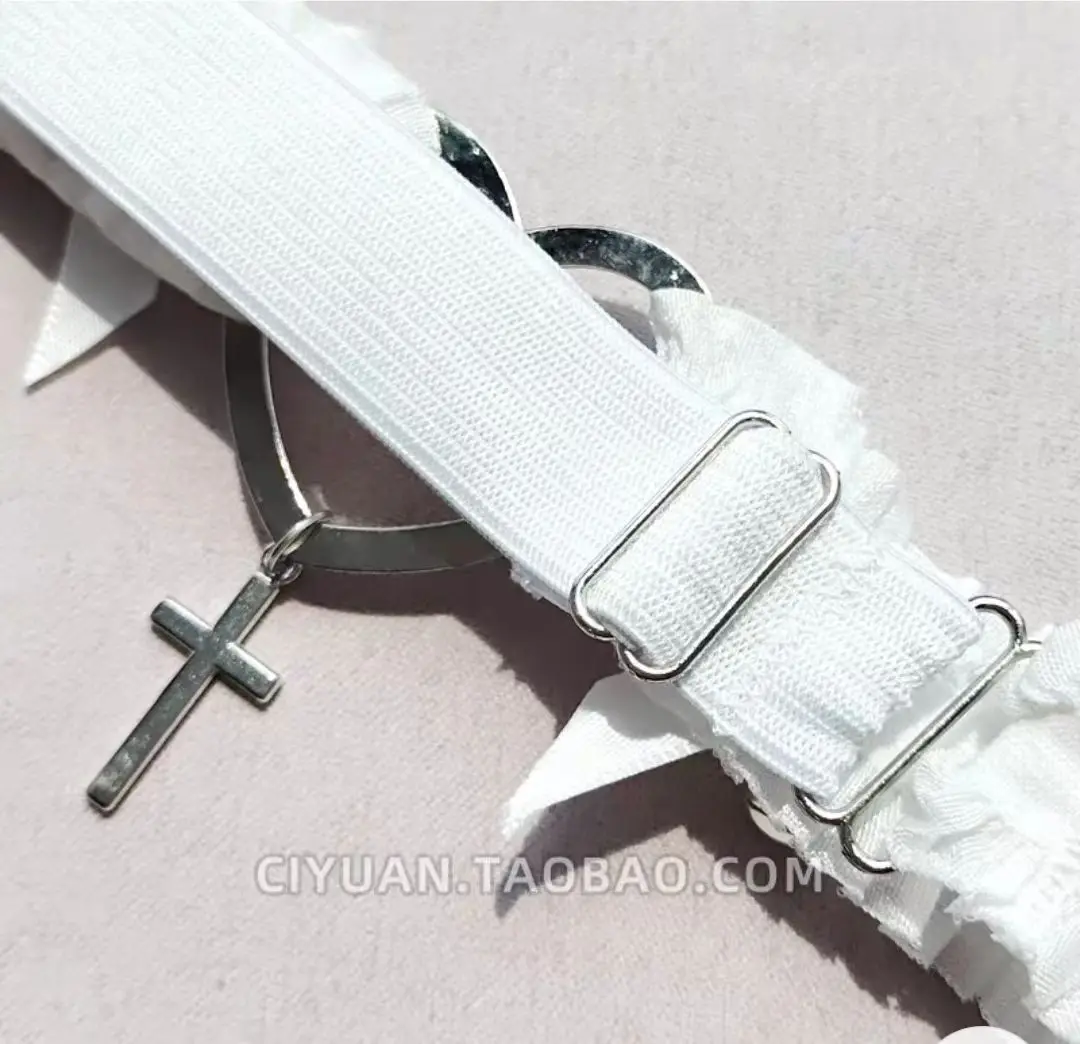 Lolita ลูกไม้ Cavile Cross ต้นขาแหวนโบว์หัวใจรักแหวนหวานอุปกรณ์เสริม Lolita คอสเพลย์อะนิเมะ Kawaii อุปกรณ์เสริม