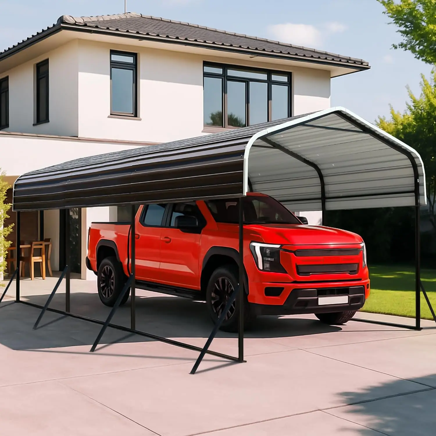 

10x15 Metal Carport with Base Fixings Heavy Duty Garage Outdoor Plated Frame and Sheet Metal Construction, Custom