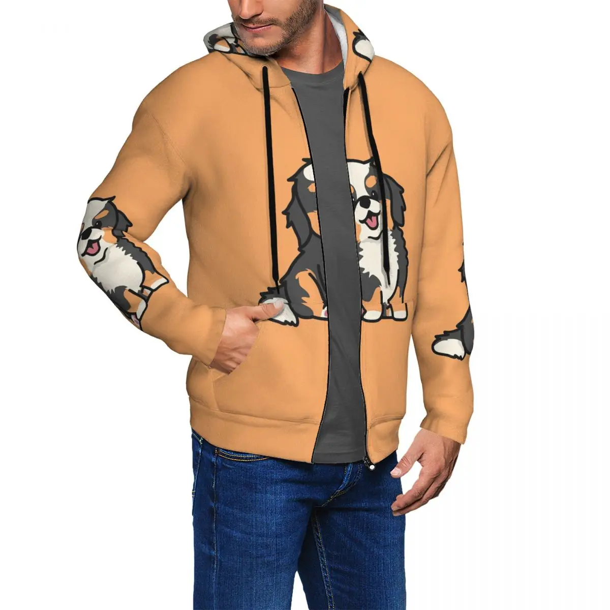 Cute Bernese Mountain Dog Puppy Zipper Hoodie Harajuku Pullover Autumn Winter Men Women Sweatshirts Long Sleeve Tops