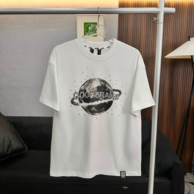 Surrounding The Moon Hotfix Rhinestone Letter Round Neck Short Sleeve Tops Men Women Breathable Tees Summer GOODBRAND Tshirts