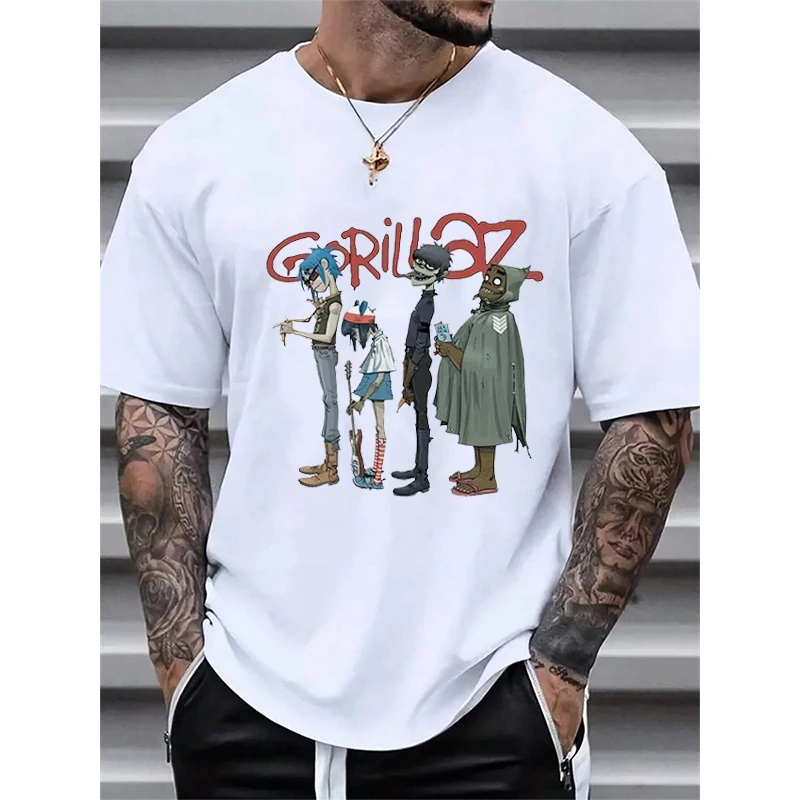 Camiseta de banda musical Gorillaz PUNK ROCK para hombre, camisetas de manga corta de poliéster con cuello redondo de los años 90, ropa Vintage Y2K