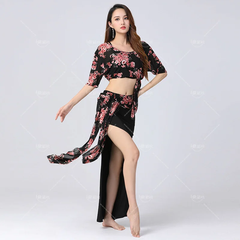 

Belly Dance Top Skirt Set Practice Clothes Sexy Women Stage Dance Long Skirt Suit Carnaval Dancewear Stage Performance Costume