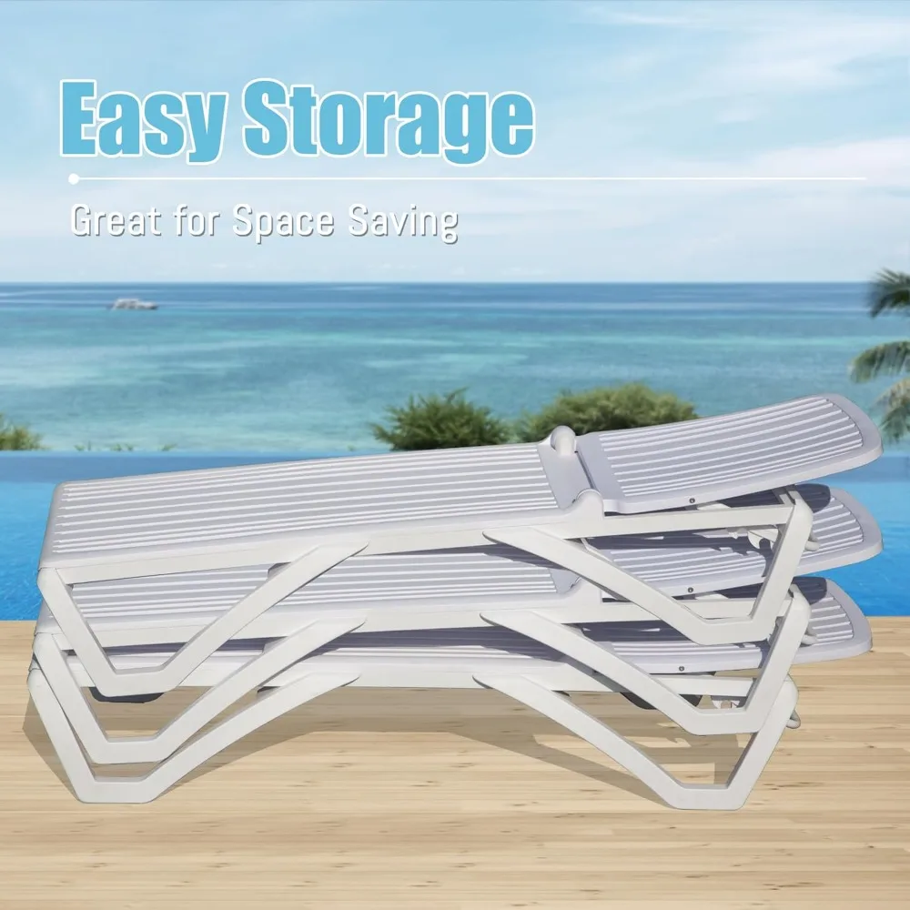 Sillón reclinable ajustable para exteriores, tumbona bronceadora de plástico apilable para todo tipo de clima, tumbona de Patio resistente a la intemperie