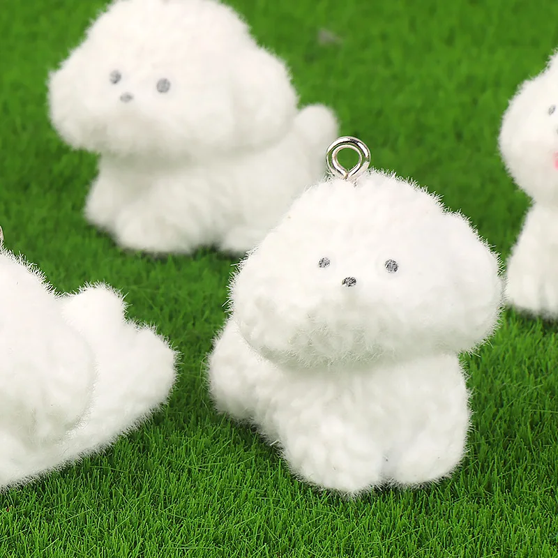 20pcs Cartoon Flocking Resin Charms Cute Plush Animal Dog Pendants for Necklace Earring Keychain Diy crafts Jewelry Make