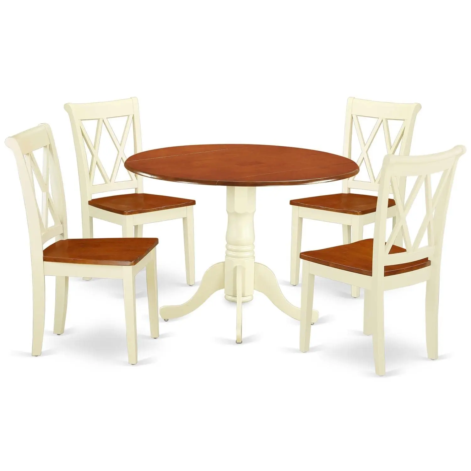 Round Dropleaf Dining Table Set with 4 Wood Seat Chairs 42x42 Inch Kitchen & Dining Room Furniture, Customized