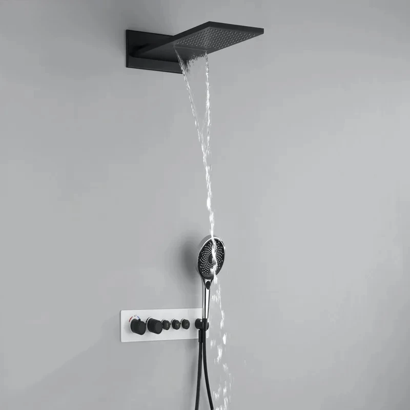 black white glass shower thermostatic constant gray  mixer kit constant panel thermostatic wall  40 degree