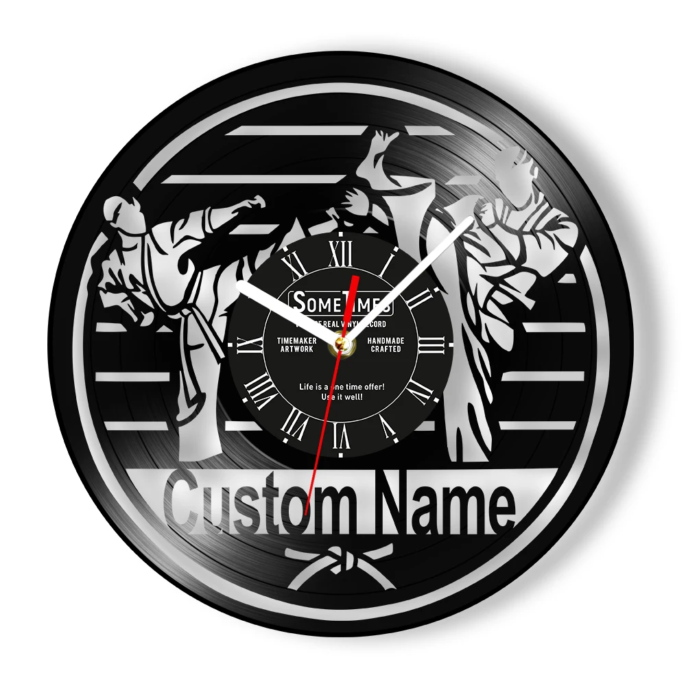 

Personalized Karateka Vinyl Record Wall Clock For Boys Room Fighting Sports Japanese Martial Arts Home Decor Custom Karate Clock