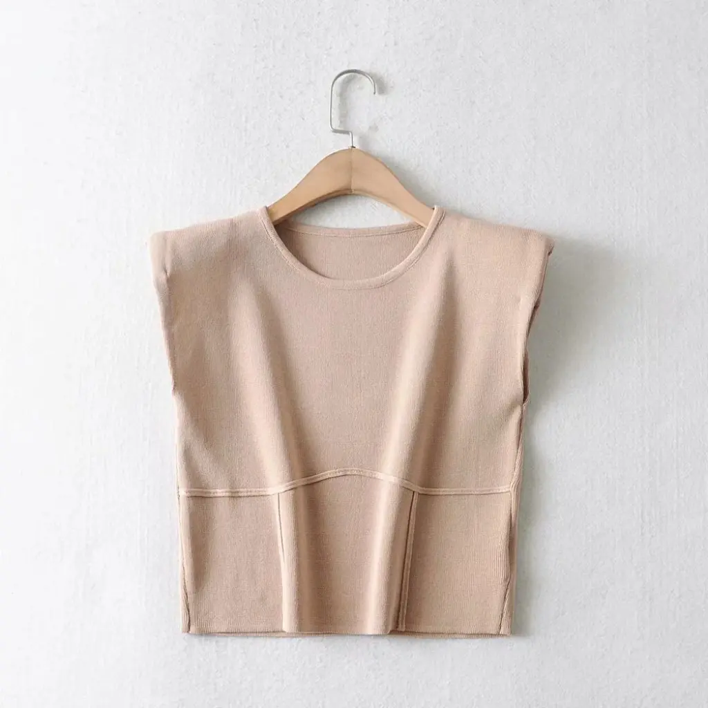 

Women's round Neck Knitted Vest Solid Color Pullover Shoulder Pad Light Mature Wind OL Dress Temperament Fashion Top