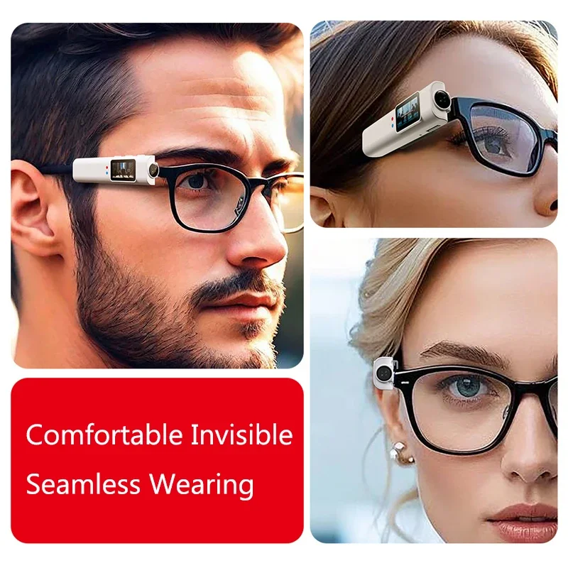 2.7K Camera Glasses Head Mounted Cam Wearable Motorcycle WiFi Camcorder Video 110°Wide Angle Lens Built-in Battery APP Control
