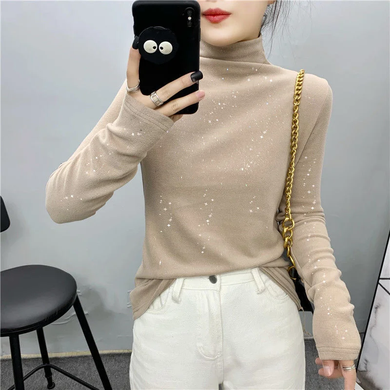 Half High Long Sleeved T-shirt for Women 2023 Shirt Top Blusas Clothes for Women Tops Shirts Blouses