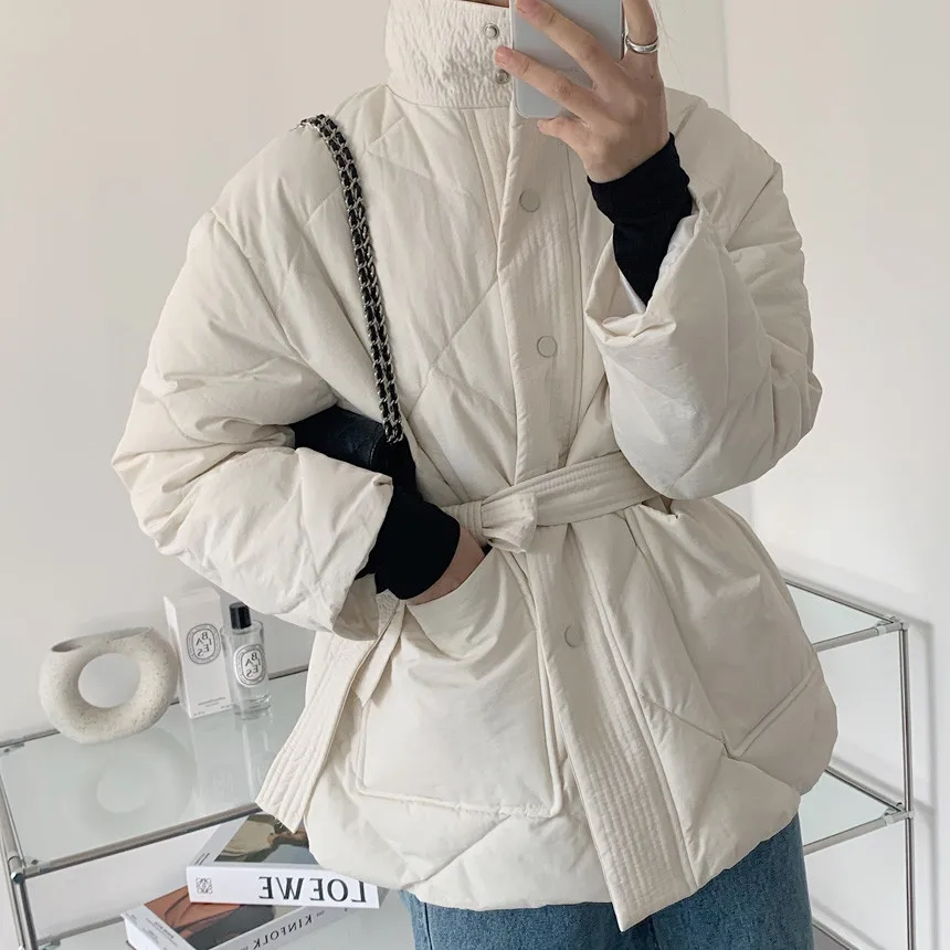 2025 Women's Jackets Women Clothes Jacket Autumn Winter Jacket High-Neck Thermal-Lining Drawstring Waist-Defining Cotton Coat