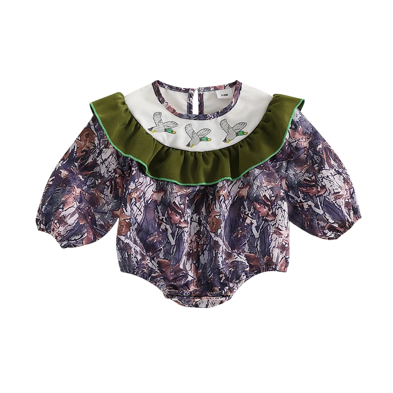 Infant Baby Girls Clothes Ruffle Romper Embroidery Mallard Duck Camo Bodysuit Hunting Outfit