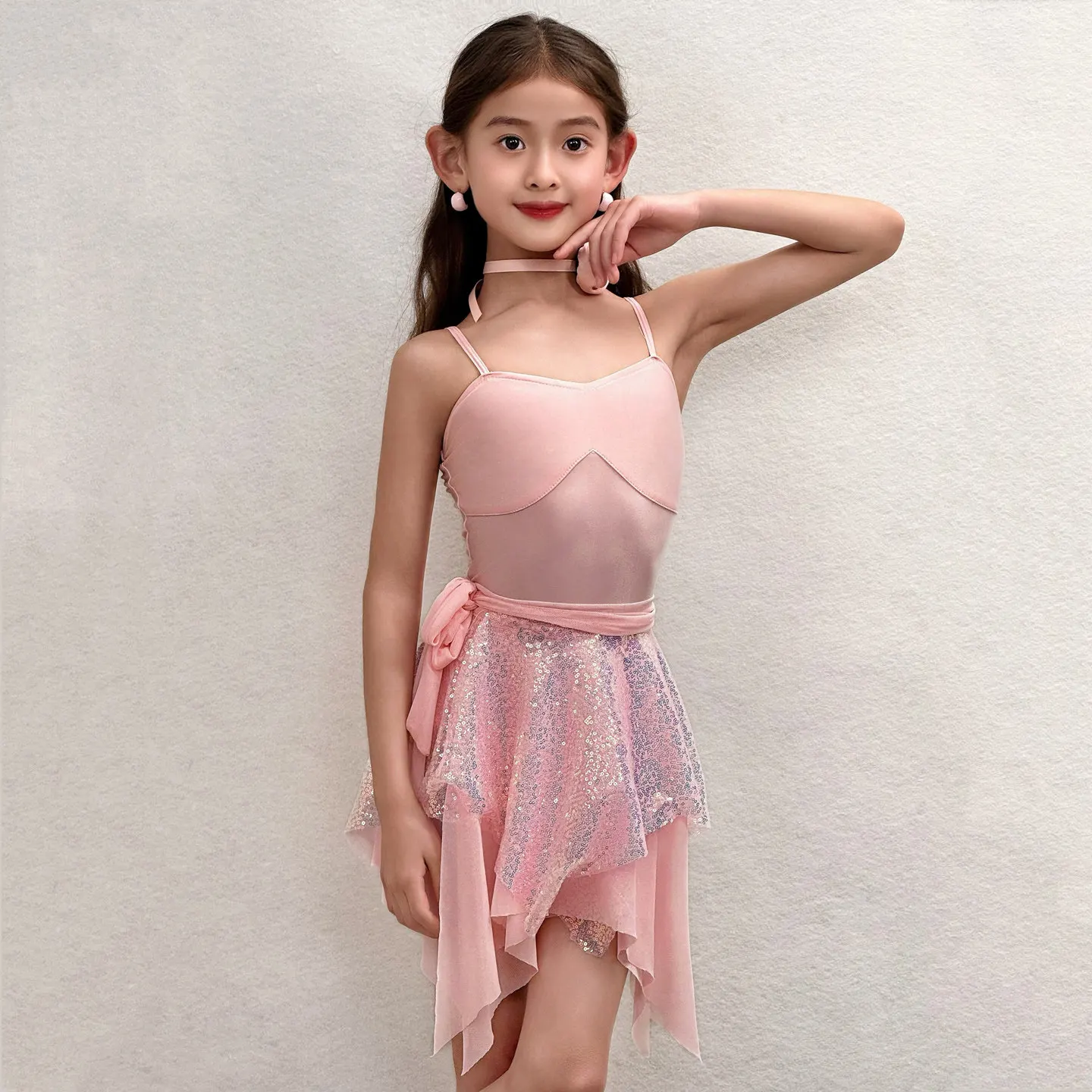 

Children'S Day 2026 New Latin Dance Competition Clothing For Girls Sling Tops Shine Skirts Suit Chacha Rumba Latin Wear XH4568