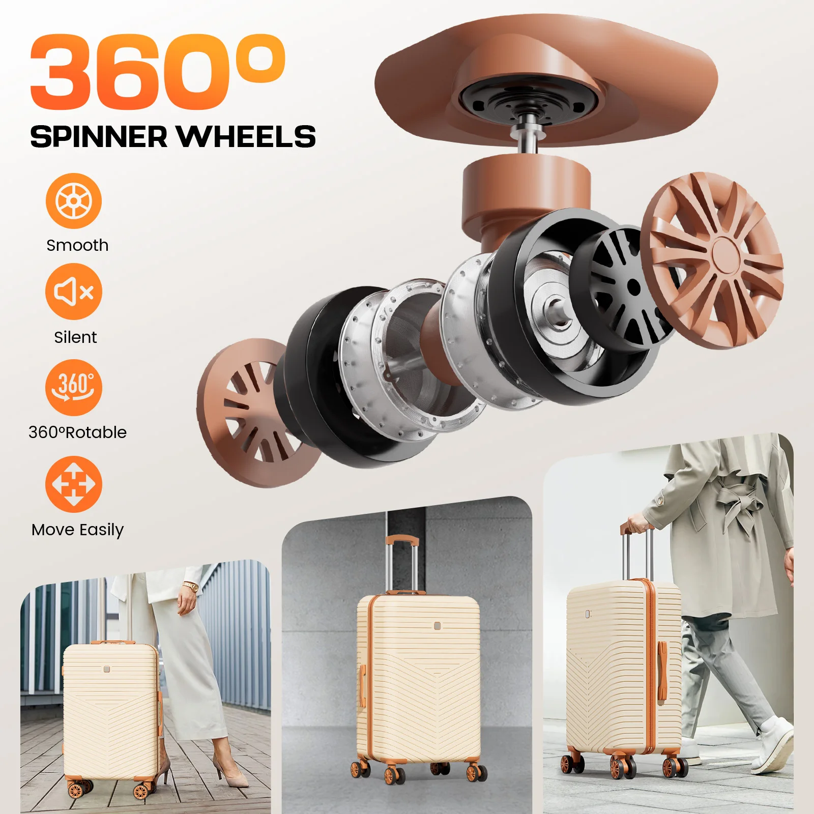 مجموعة أمتعة مكونة من 4/6 قطع مع عجلات دوارة وقفل TSA، تحمل على الأمتعة بقشرة صلبة ABS + PC، مجموعات حقائب سفر #3