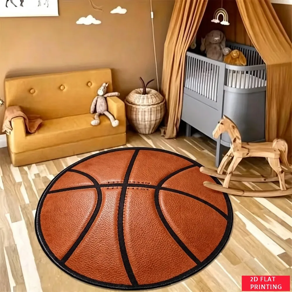 Sporty Basketball Leather Texture  Printed Carpet Gym Man Cave Living Room Home Decor Non Slip Floor Mat Area Rug