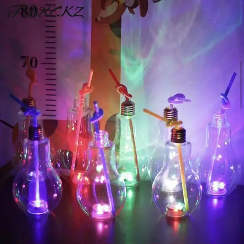 200 To 500ml Creative Clear Artificial Fake Light Bulb Shaped Bottle Can Emit Light Drink Cup Juice Bottle Party Decor