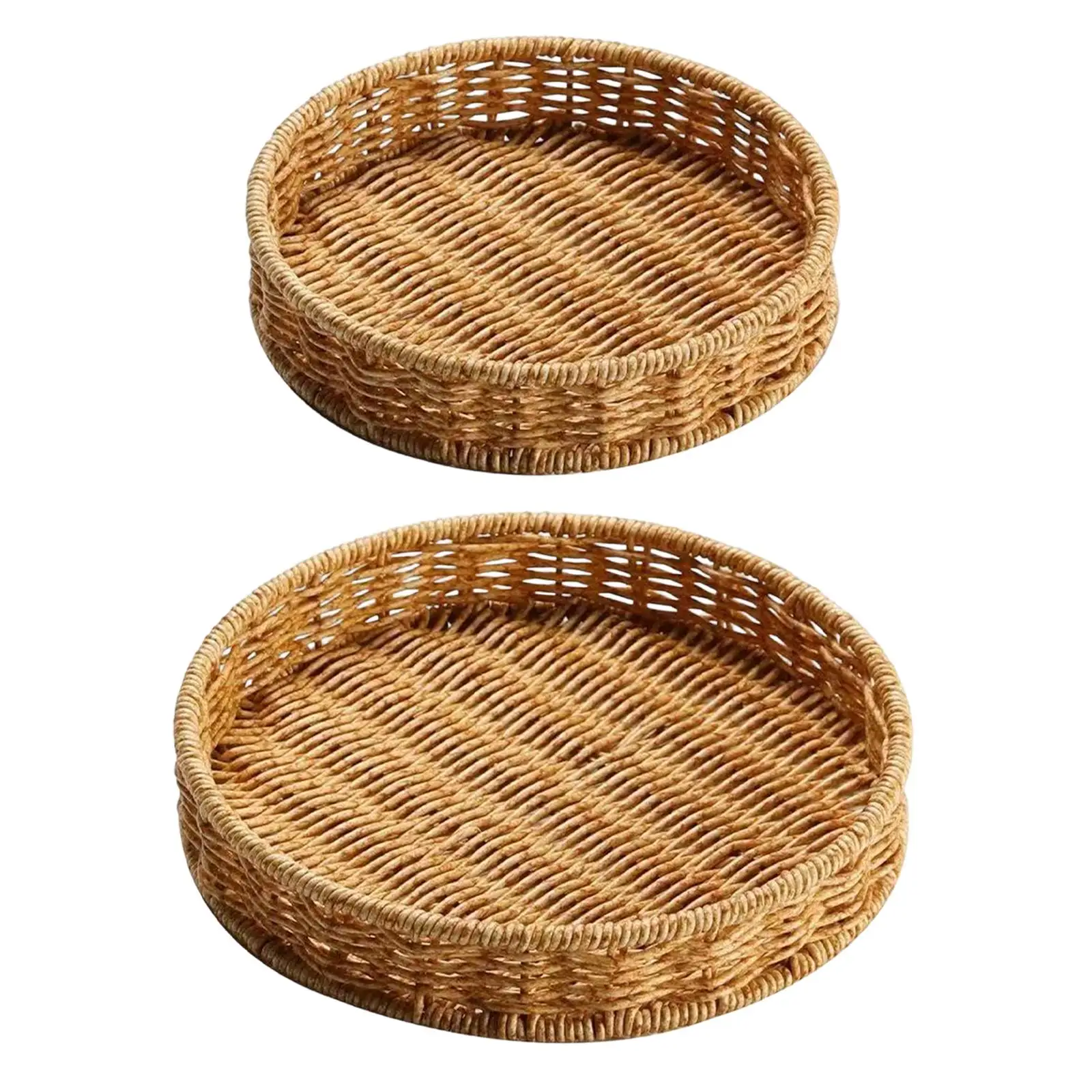 Round Fruit Tray Plastic Hand Woven Basket Organizer Tray for Sweets Bread Snacks for Home Decor Hospitality