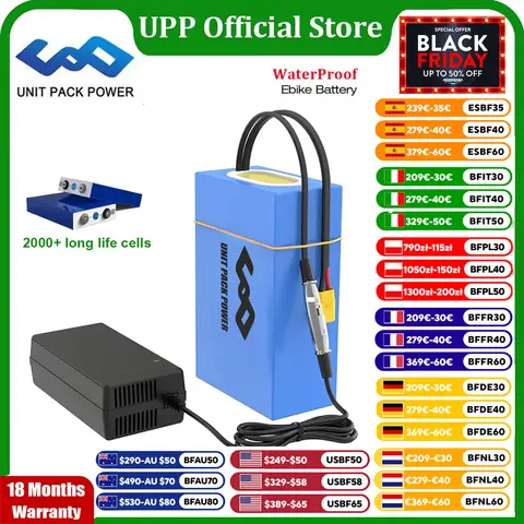Batterie de vélo électrique EScooter 36V 48V 52V 60V 72V 40Ah 25Ah 20Ah Batteries au Lithium étanches 250W-3000W moto/cyclisme/vélo