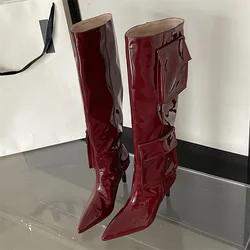 Eilyken 2025 New Winter Design BIG Szie 43 Women Knee-High Boots Sexy Pointed Toe Thin Heels Stripper Shoes Largas De Mujer