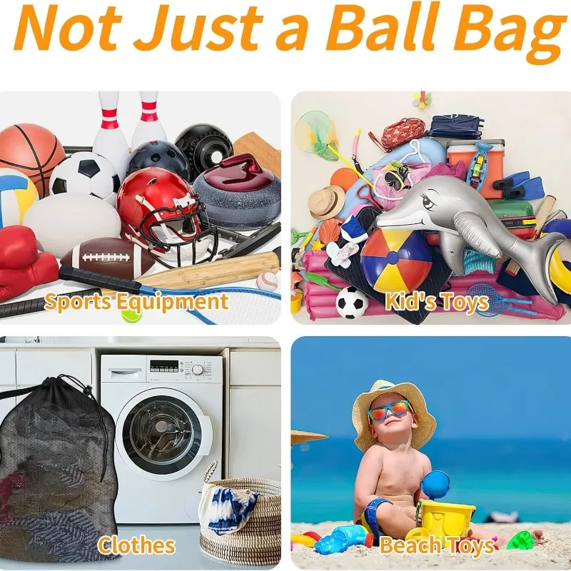Extra Große Netz-Sporttasche mit Kordelzug und Verstellbarem Schultergurt für Fußball, Basketball, Volleyball und Schwimmausrüstung – Detail 5