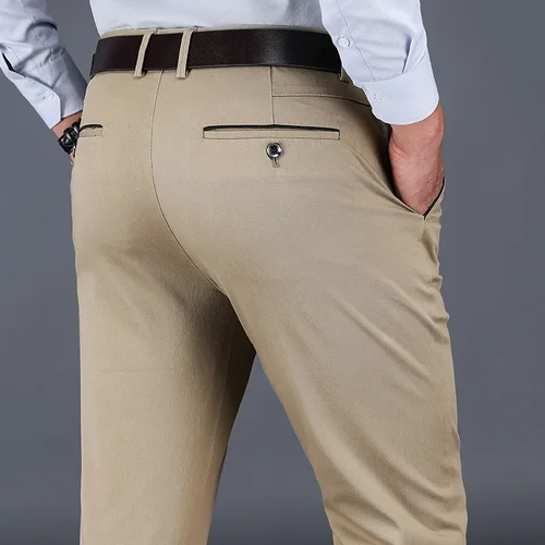 Imagen 2 del producto 2024 nuevos pantalones casuales de algodón 98%, ropa para hombres, pantalones elásticos de cintura alta sueltos rectos clásicos, ropa de marca masculina