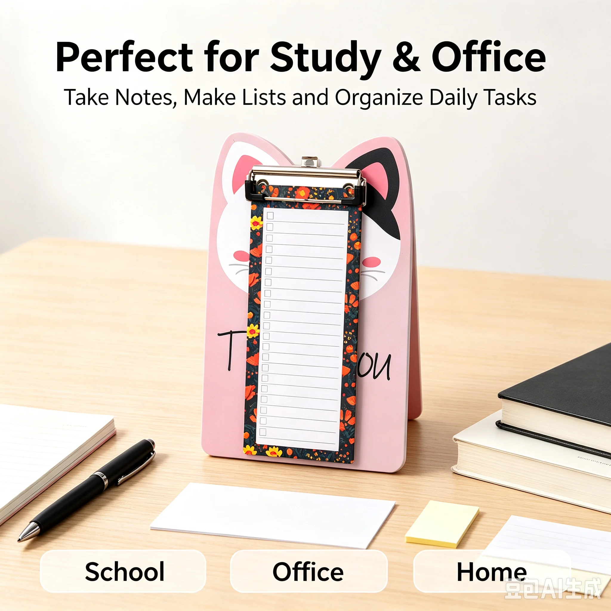 A5 Cute Cat Shape Magnetic Clipboard Soft Magnetic Back Metal Clip Board Hold 50 Sheets Portable Writing Pad for Student Office