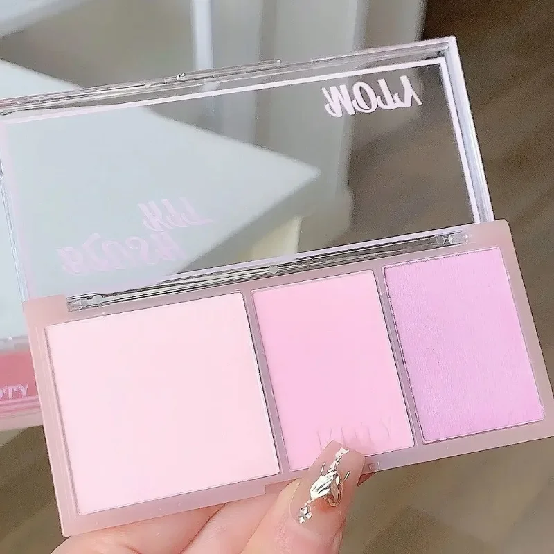 Piękna 3-kolorowa paleta róży Różowy Taro Fioletowy róż do policzków Paleta do makijażu twarzy Mashed Potato Texture Matte Highlight Powder Blush