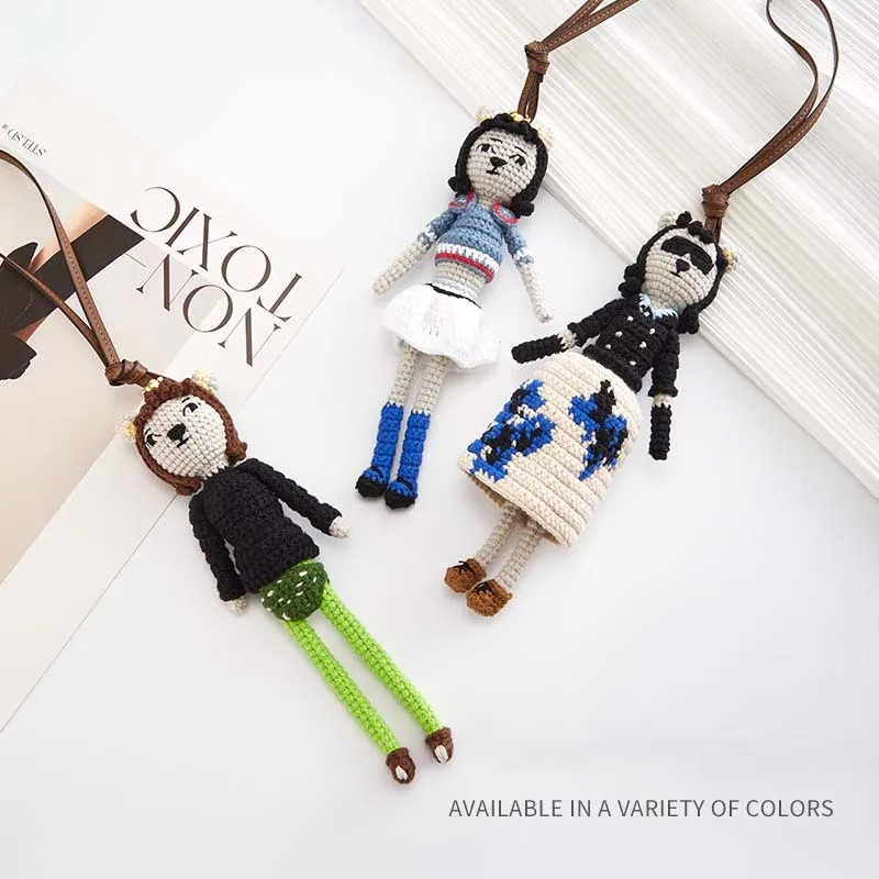 Fashion cute elegant doll bag charm knitted humanoid bag charm weaving keychain car pendant women bag accessories