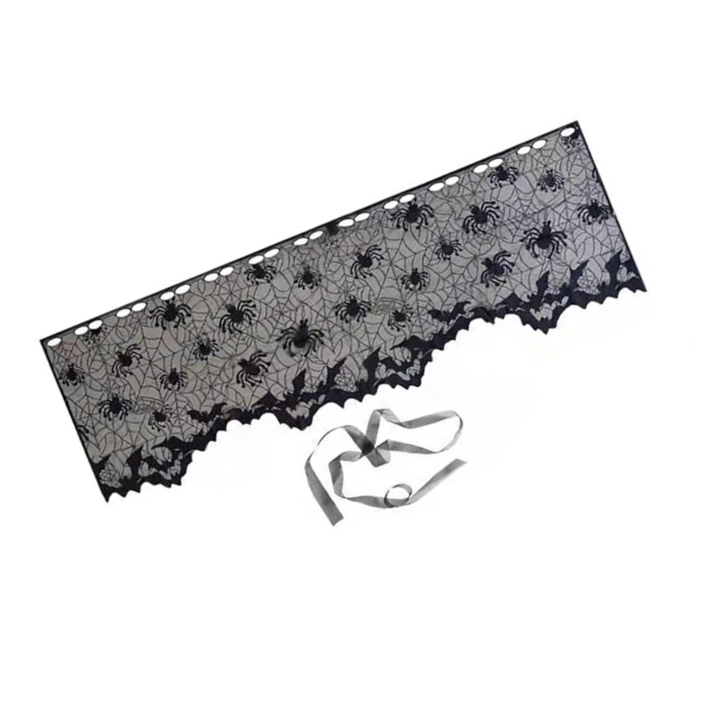 Mantel telaraña encaje negro y cubierta bufanda mantel para Spooky Hallow
