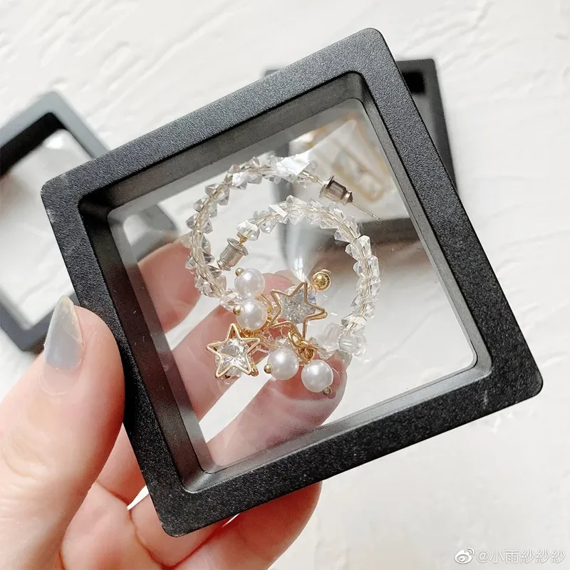 1pc Jewelry Storage Box PE Film 3D Floating Display Case Stands Holder Frame Membrane Ring Earrings Necklace Transparent Display