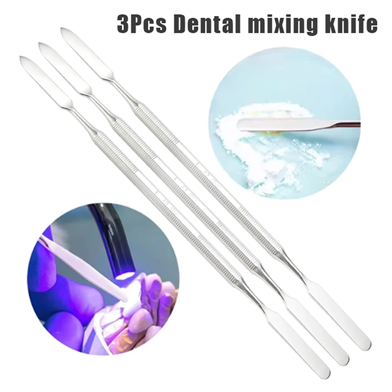 3Pcs Dental Cement Spatula Stainless Steel Mixing Spatula Equipment Double Ended Nail Art Makeup Foundation Mixing Stick