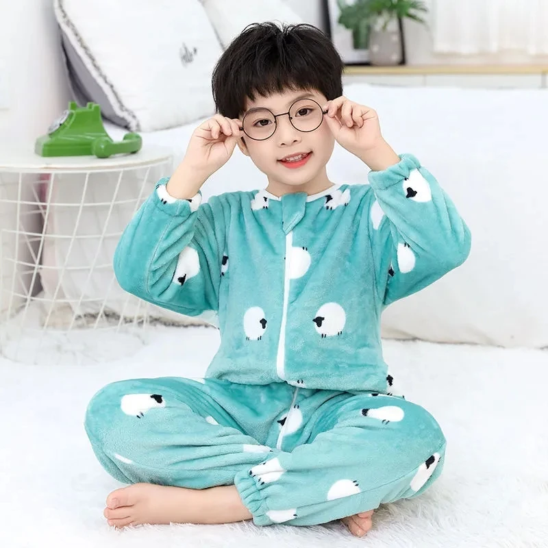 

Autumn Winter Coral Velvet Warm Baby Sleeping Bag Middle Large One-piece Children's Pajamas Cartoon Boys Girls Sleeping Bag