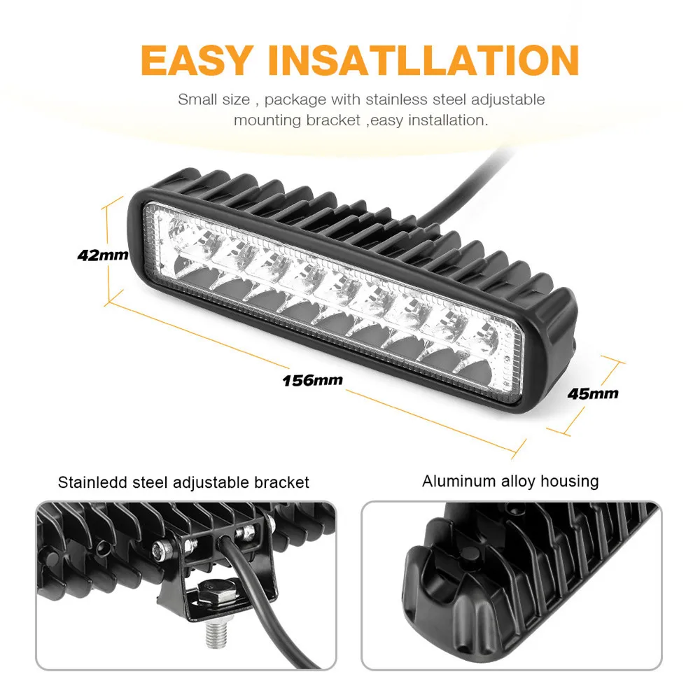 دائم سيارة LED ضوء العمل ضوء بار بقعة الفيضانات Worklight 12 فولت 18 واط مصباح ليد بار لشاحنة جرار الطرق الوعرة مركبة #3