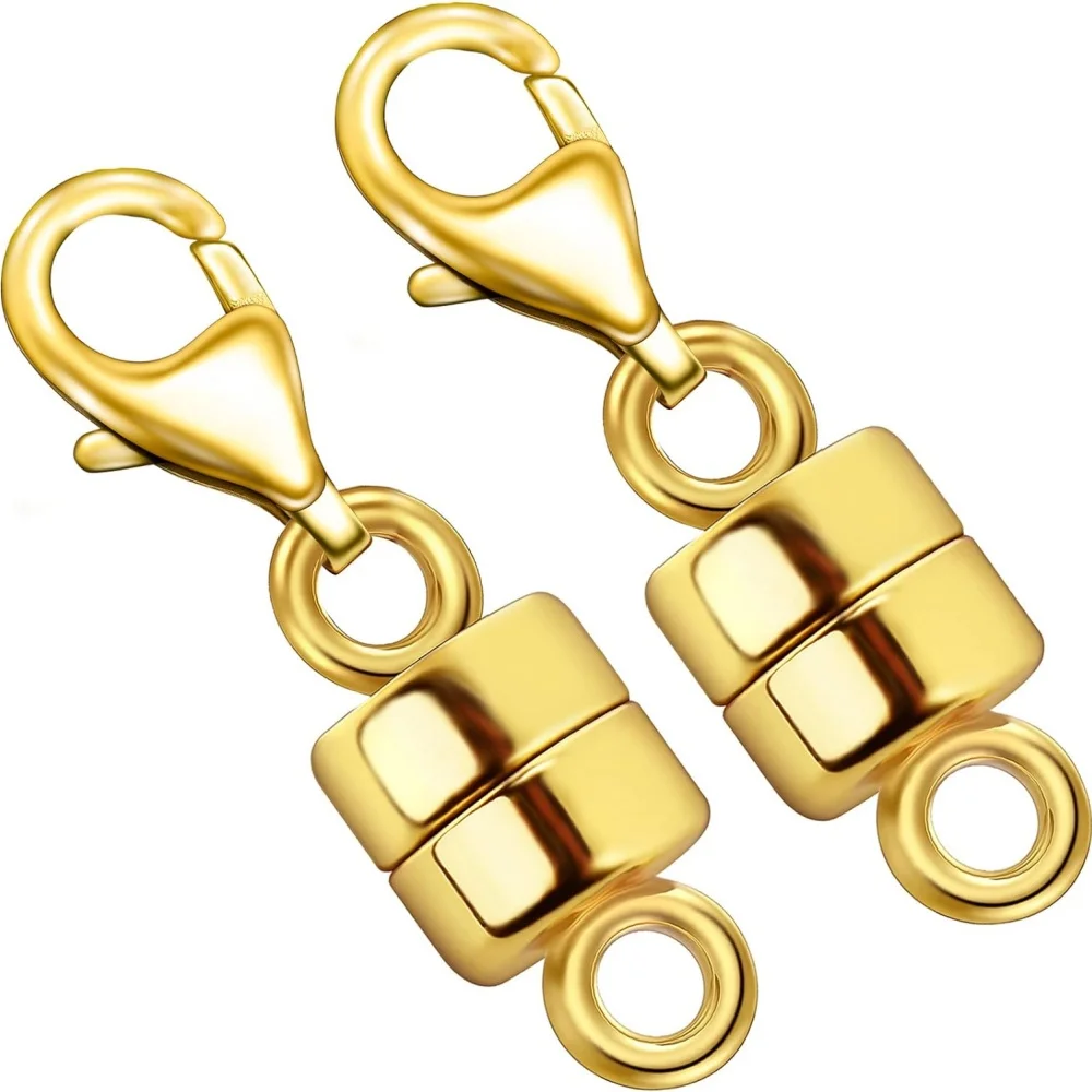 4 Stück Magnetische Halsketten-Verschlüsse und -Anhänger mit Karabinerverschluss, 14K Gold- und Silberplattiert, Magnet-Schmuckverschluss-Konverter – Detail 5