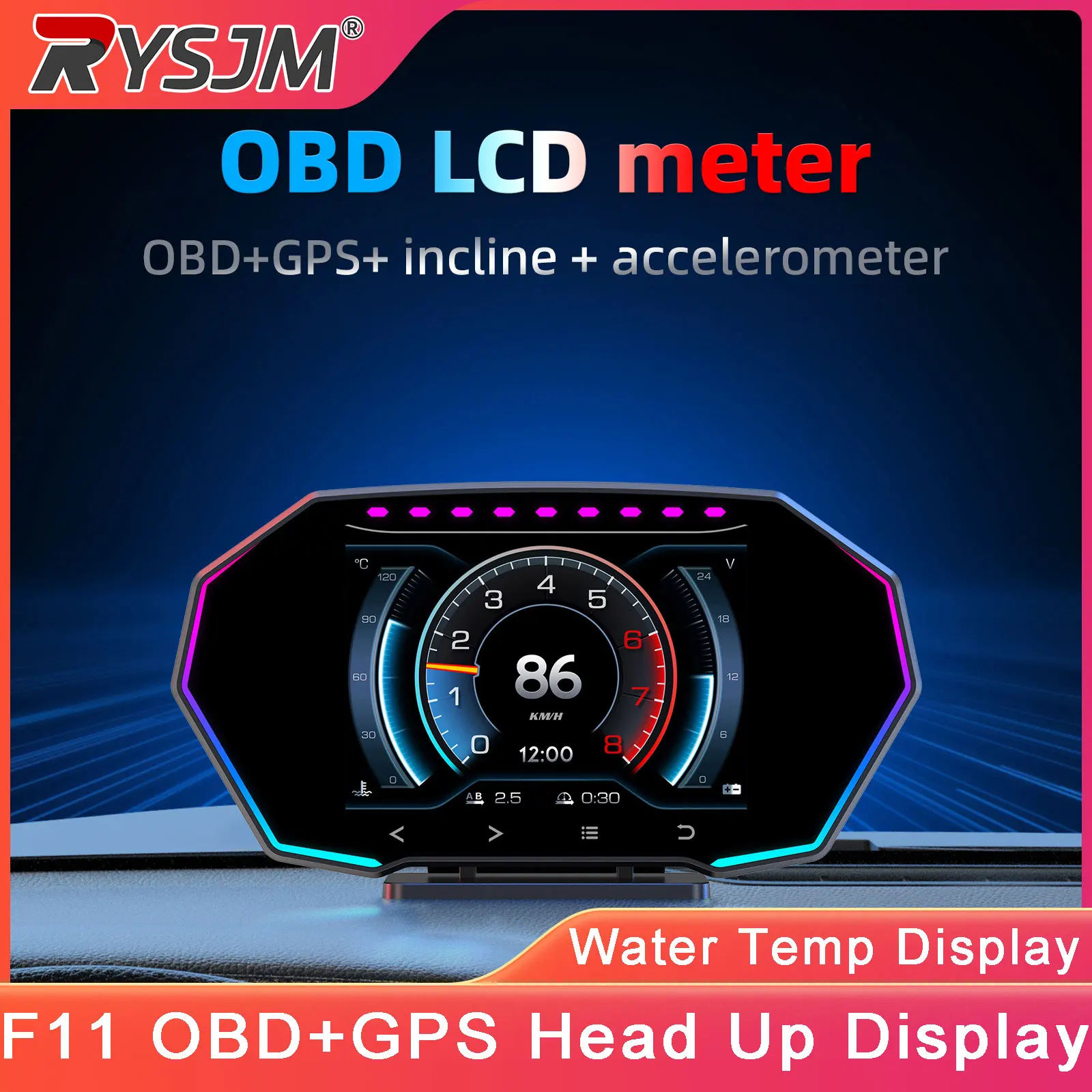 

Цифровой измеритель F11 OBD LCD с поддержкой OBD2+GPS, проекционный дисплей, измеритель угла наклона, акселерометр, спидометр, дисплей оборотов двигателя.