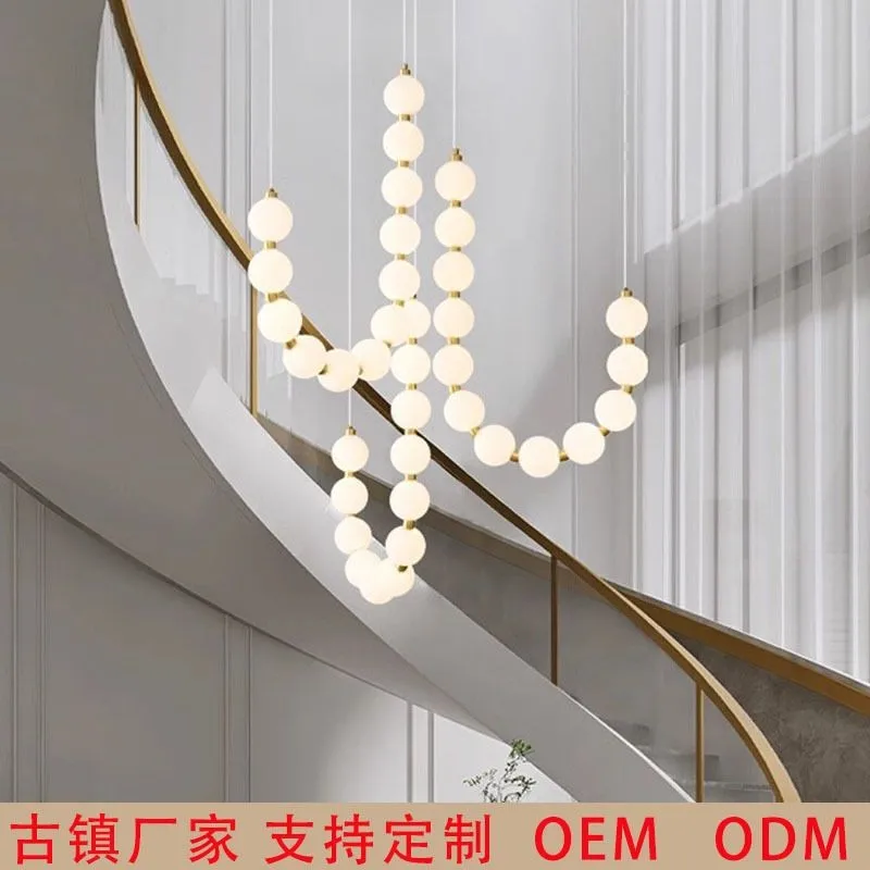French pearl necklace meal chandelier Nordic living room chandelier All copper Buddha beads dining room light Acrylic light luxu