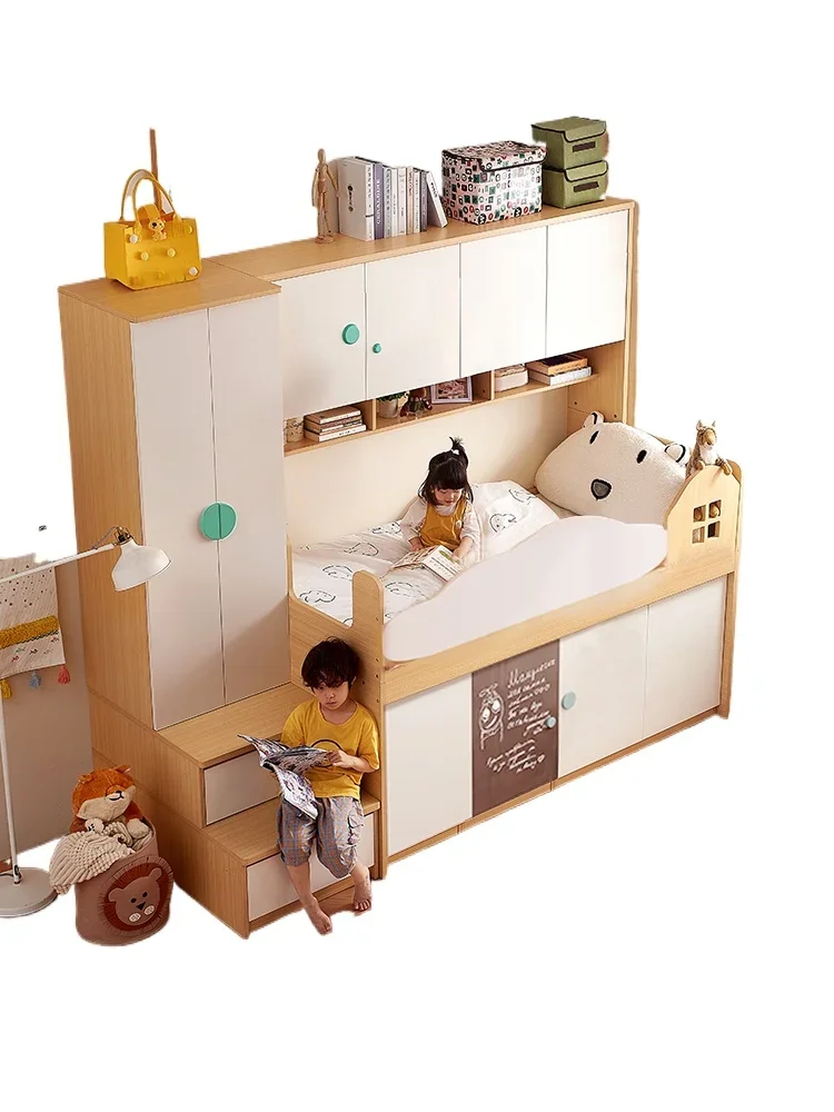 Multifunctional storage children's half-height bed boys and girls integrated bed space saving  under table combination