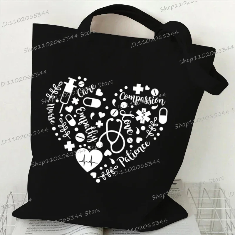 Medical Equipment Heart Shoulder Bag Women Men Nurse Letter Heartbeat Pattern Tote Bags Large-capacity Medical Symbols Handbag