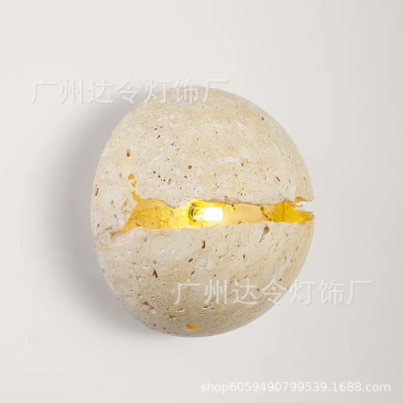 Retro Dinosaur Egg Shape Natural Stone Art Wall Lamp Yellow Travertine Hemisphere LED Sconce Atmosphere Corridor Light Fixtures