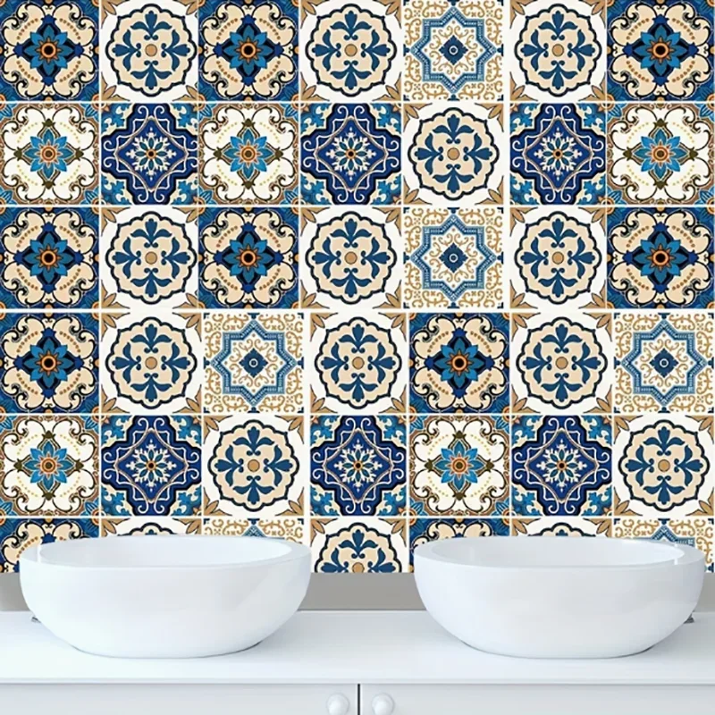 Kaleidoscope-Pattern Tile Stickers Oil-Proof Kitchen Wall Stickers Waterproof DIY Decals For Home Cabinet Makeovers.