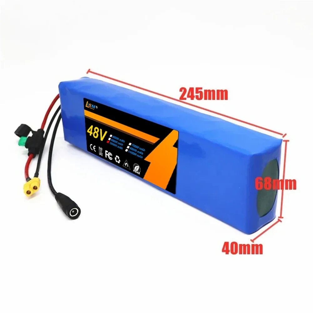 13S2P 48V 100000 mAh 100Ah Lithium-Ionen-Akku mit 250 W 350 W 500 W 750 W 1000 W BMS und einem kostenlosen 54,6 V Ladegerät