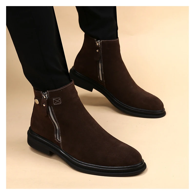England style mens casual party prom chelsea boots cow suede leather shoes black brown cowboy ankle boot stylish short botas man