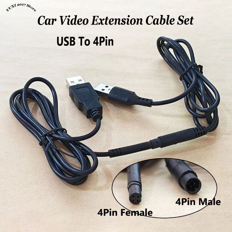 USB 2.0 Male to 4Pin Male/Female Cord Car Rear View Vehicle DVR Camera Extension Connector Cable Cord HD Monitor Camera Wire 1M