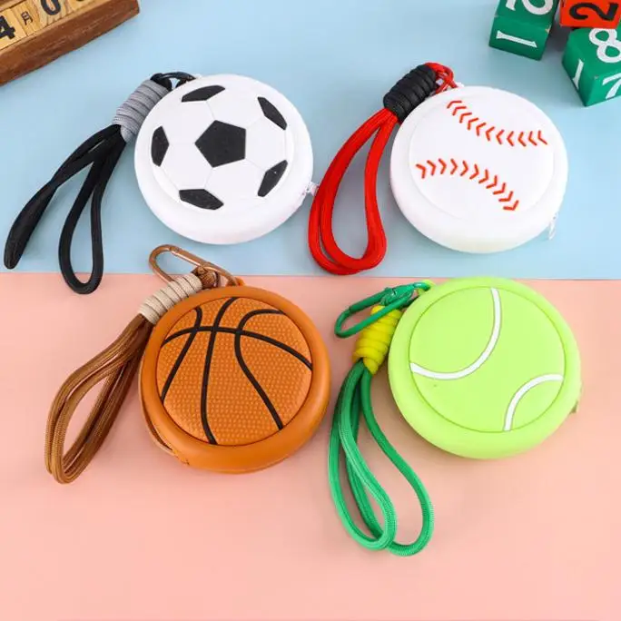 10pcs Basketball Football Silicone Coin Purse Keychain Mini Earphone Storage Bag Zipper Pouch Gift