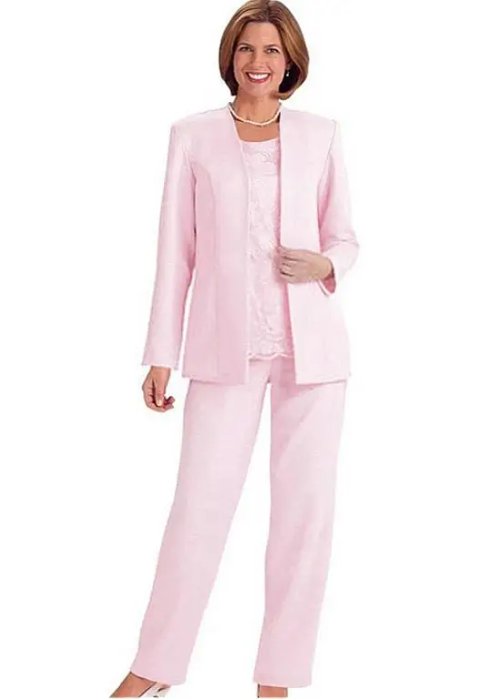 Customized Light Pink Mother of the Bride Pantsuit Long Sleeve Jacket and Sleeveless Top for Weddings and Special Occasions