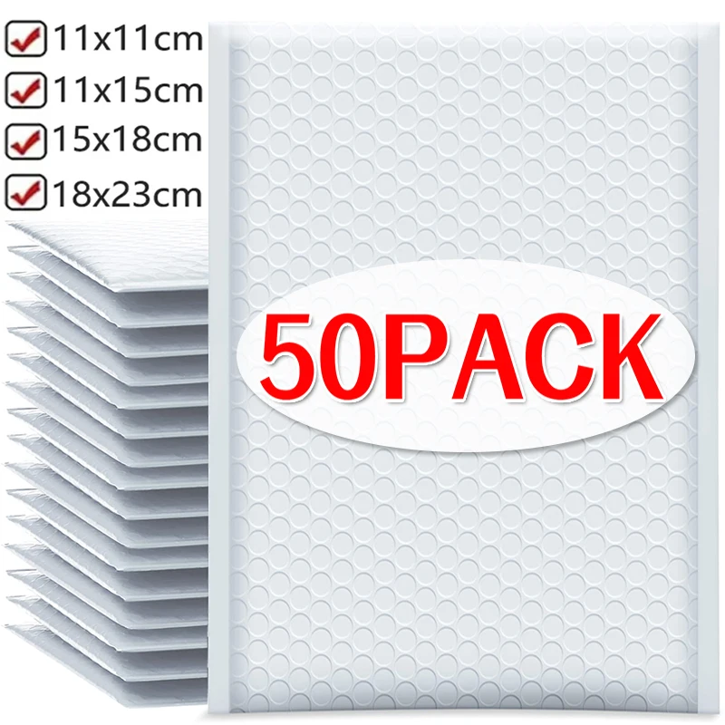 

50-10Pcs Bubble Envelopes White Foam Shipping Bags Poly Bubble Mailers Pad Self Seal Packing Bags for Magazine 11cm 15cm 23cm