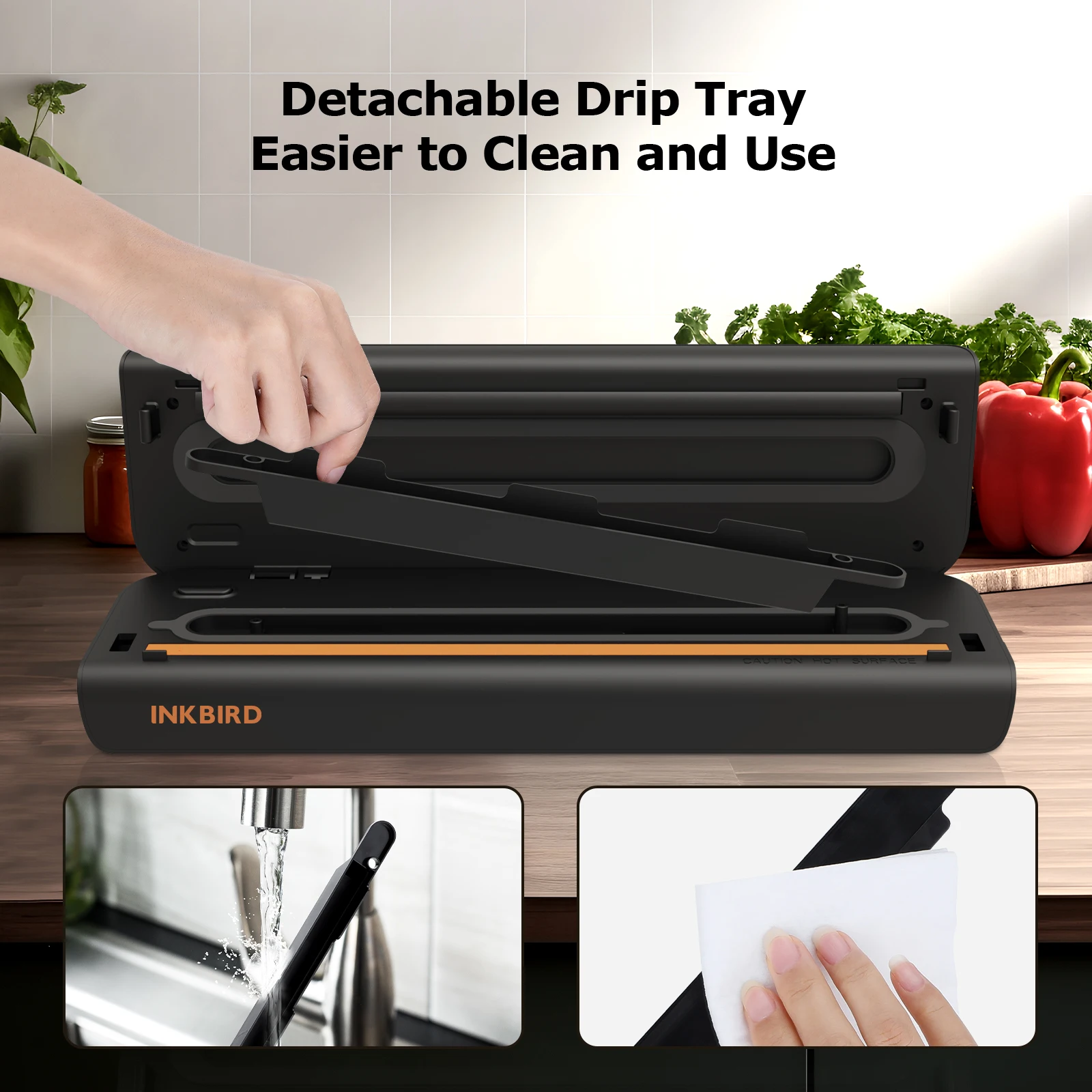 INKBIRD IVS-011 Vacuum Sealer Machine 10 Times Food Freshness Preservation One-touch Operation, Detachable Drip,Multi functional