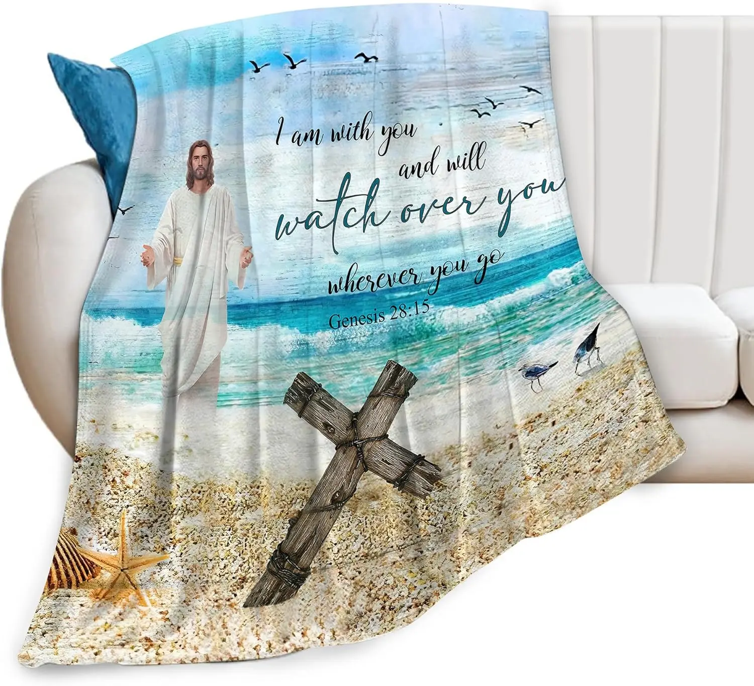 Christian Jesus Throw Blanket – Soft, Warm Fleece with Cross Design for Women, Men & Kids