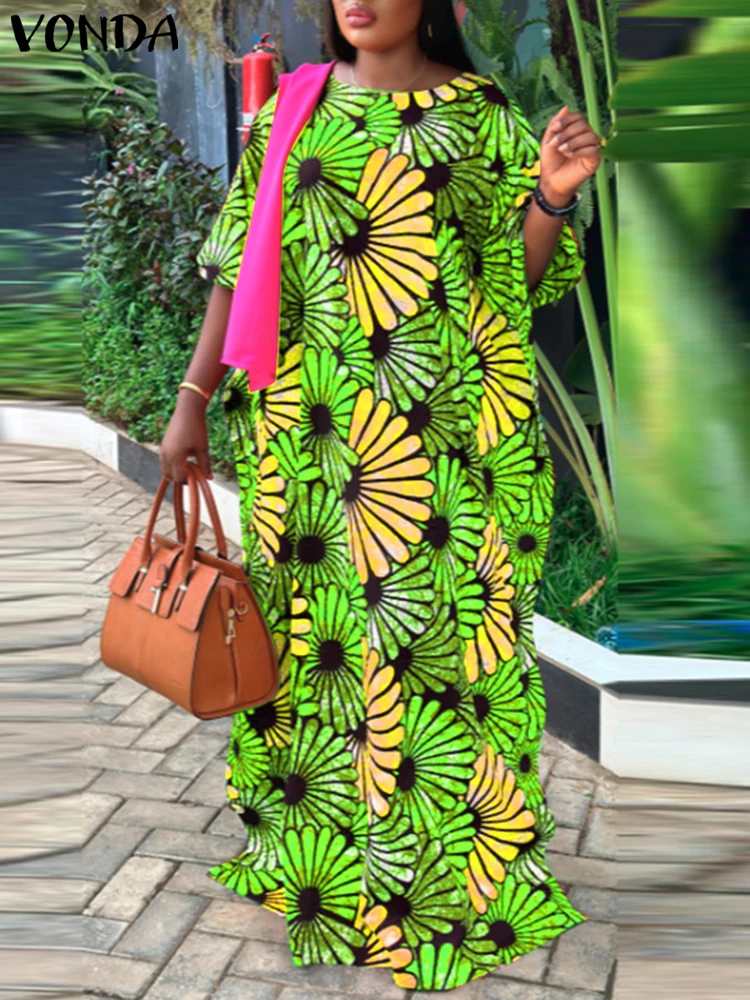 فستان نسائي عتيق من فوندا مقاس كبير للحفلات فيستدو 2025 مطبوع ماكسي طويل بوهيمي بأكمام واسعة رداء نسائي 5XL #5