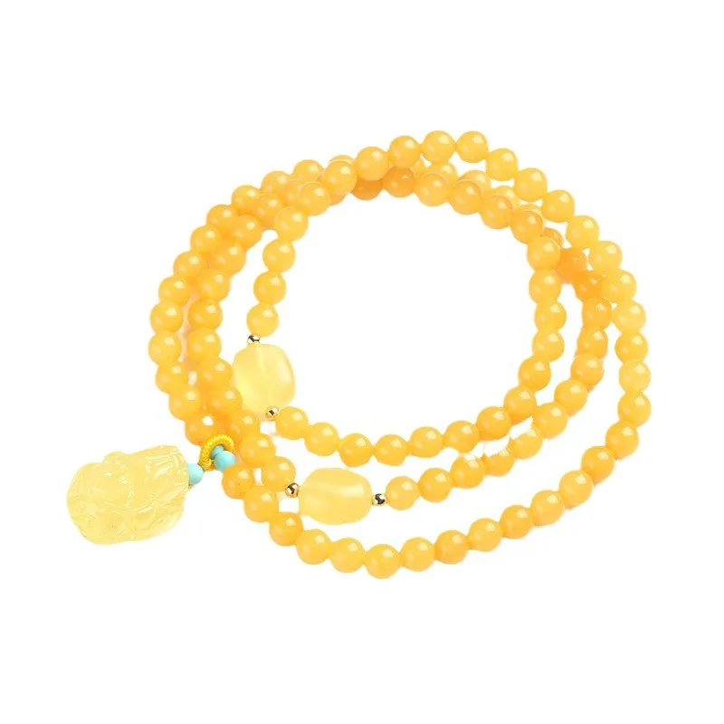 

Natural Russian Beeswax Round Bead Triple Wrap Bracelet Minimalist Elegant Women's Jewelry Gifts